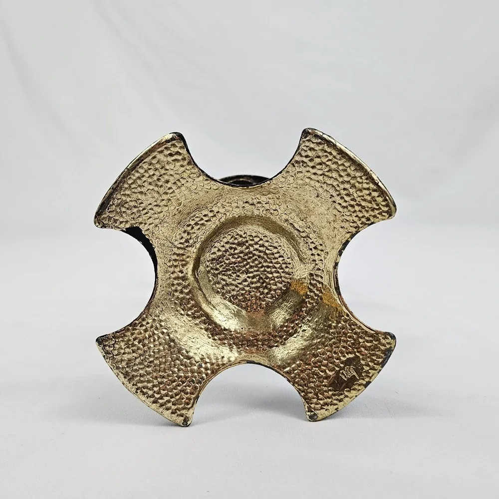 Brass Filigree Candle Holder Pierced Pillar Candlestick Moroccan Boho Old Patina